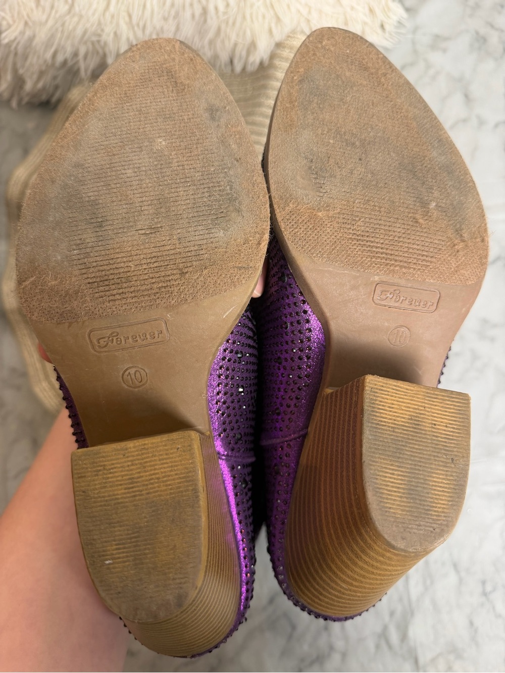Purple Rhinestone Western Cowboy Boots Glam Festival Booties Size 10 Forever - Picture 12 of 13